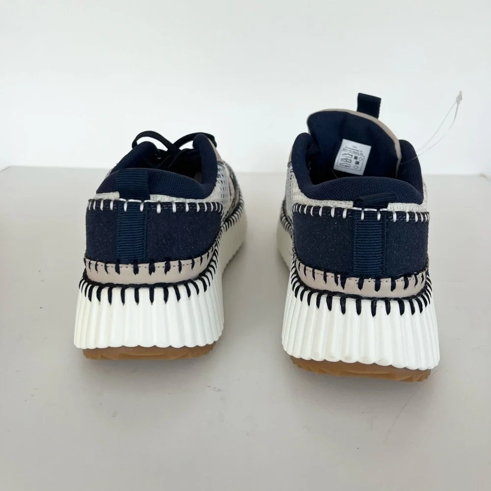 Claudia Ghizzani Whipstitch Chunky Heel Sneakers in Navy Blue and Cream, size 37